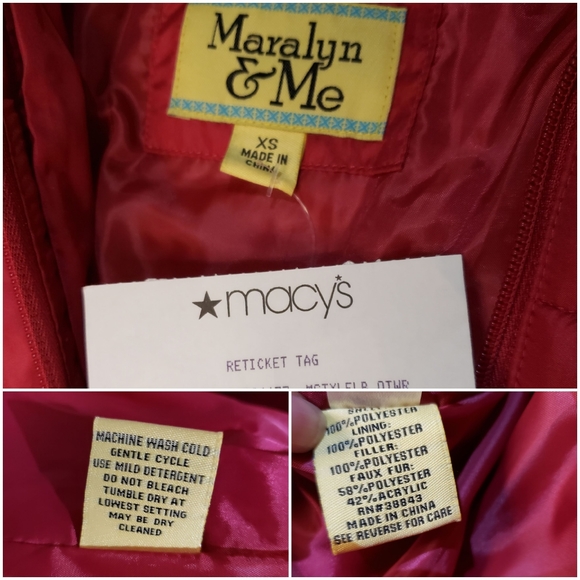 Girls Maralyn & Me Puffer Coat Size X-Small Pink Hood Faux Fur Trim - Picture 5 of 13